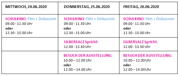 SILBERSALZ Festival 2020 - Uhrzeiten Schulürogramm